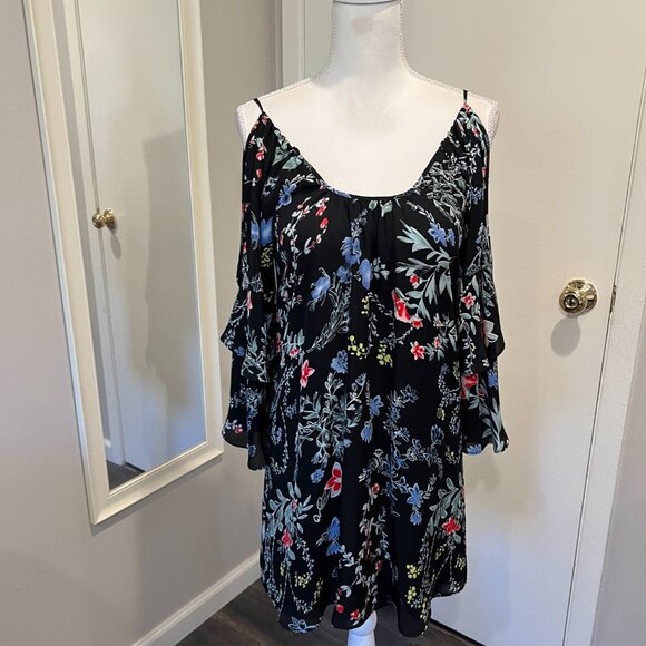 Parker Black Agave Floral Cold Shoulder Silk Mini Dress, Size Small - Picture 7 of 16